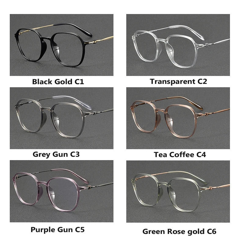 Oveliness Unisex Full Rim Square Oval Acetate Titanium Eyeglasses 8665 Full Rim Oveliness   