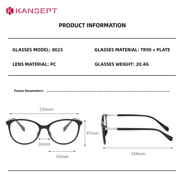 Kansept Women's Full Rim Round Tr 90 Titanium Reading Glasses 80234