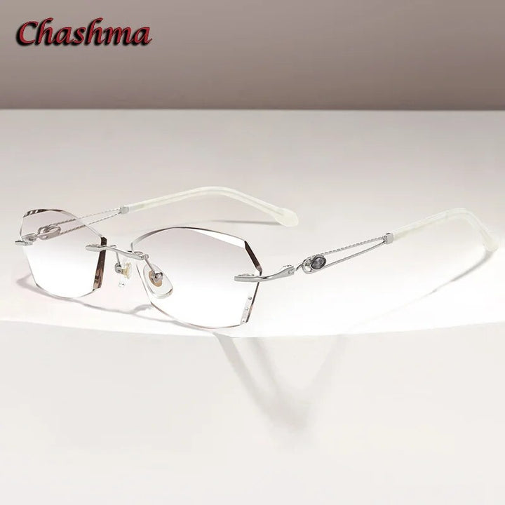 Chashma Ochki Women's Rimless Square Titanium Eyeglasses 2313 Rimless Chashma Ochki Silver Gray Brown  