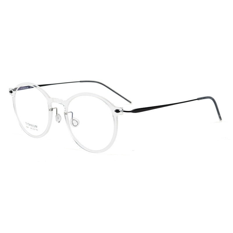 Hdcrafter Unisex Full Rim Round Titanium Eyeglasses 65411 Full Rim Hdcrafter Eyeglasses Transparent Black  