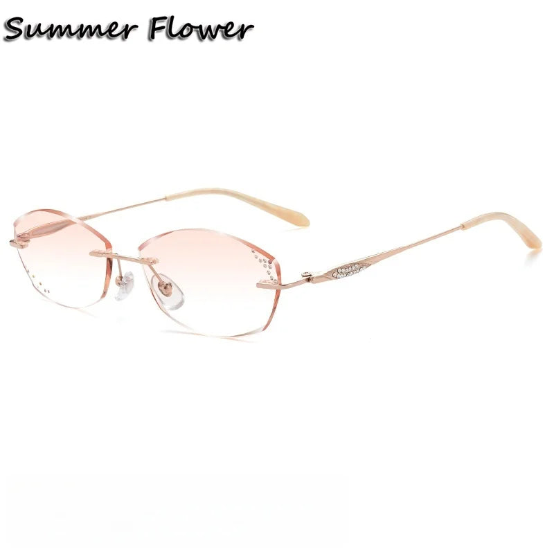 Summer Flower Women's Rimless Big Oval Titanium Eyeglasses 69142
