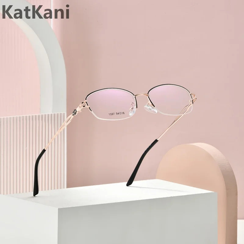 KatKani Womens Semi Rim Square Alloy Eyeglasses 1597 Semi Rim KatKani Eyeglasses   