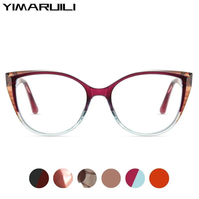 Yimaruili Women's Full Rim Cat Eye Tr 90 Acetate Eyeglasses 87224 Full Rim Yimaruili Eyeglasses   