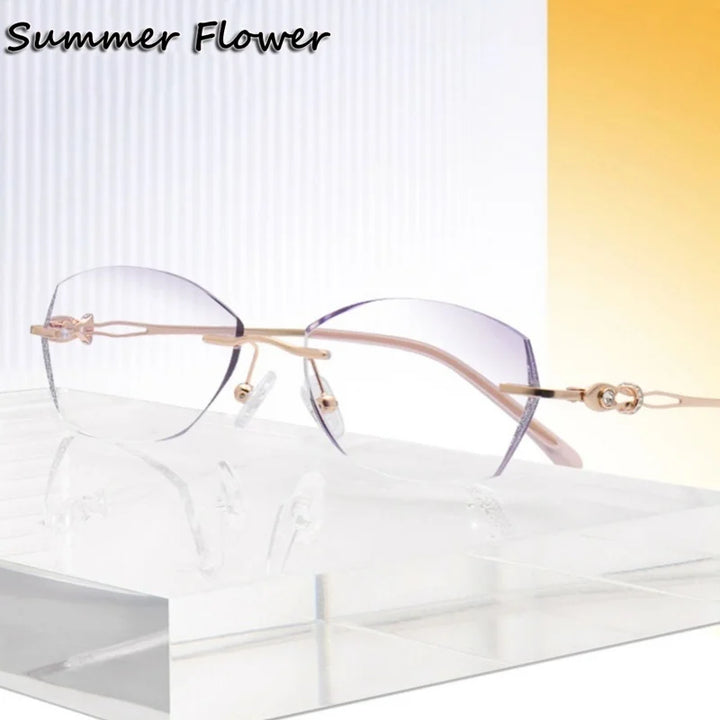 Summer Flower Women's Rimless Oval Titanium Eyeglasses 398112
