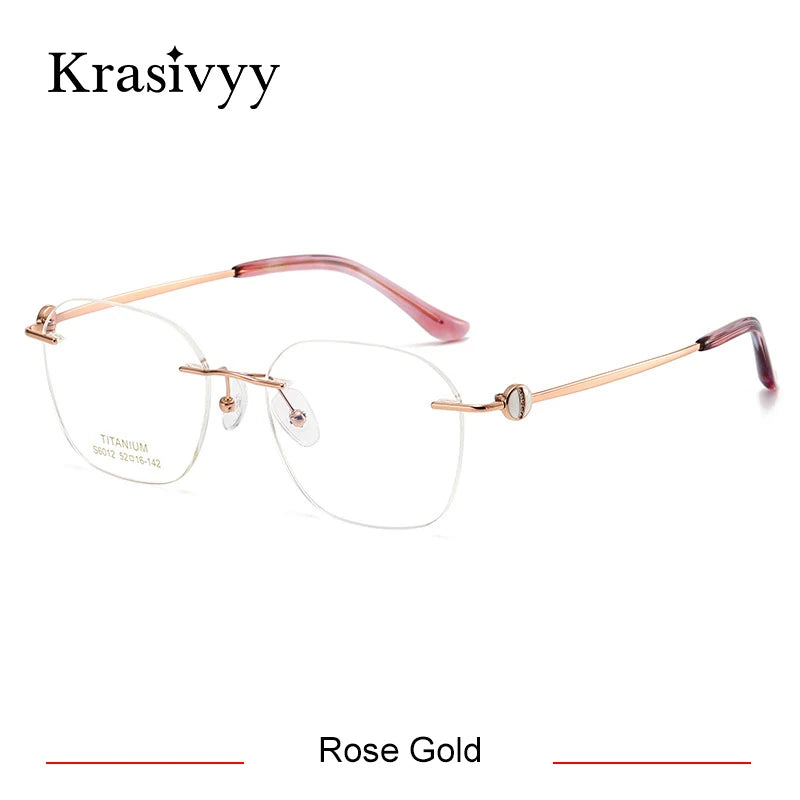 Krasivyy Women's Rimless Flat Top Square Titanium Eyeglasses 6012 Rimless Krasivyy Rose Gold  