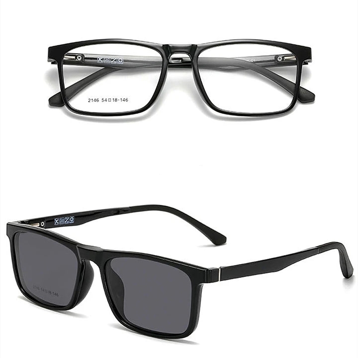 Hdcrafter Full Rim Square Tr 90 Eyeglasses Clip On Sunglasses 912146