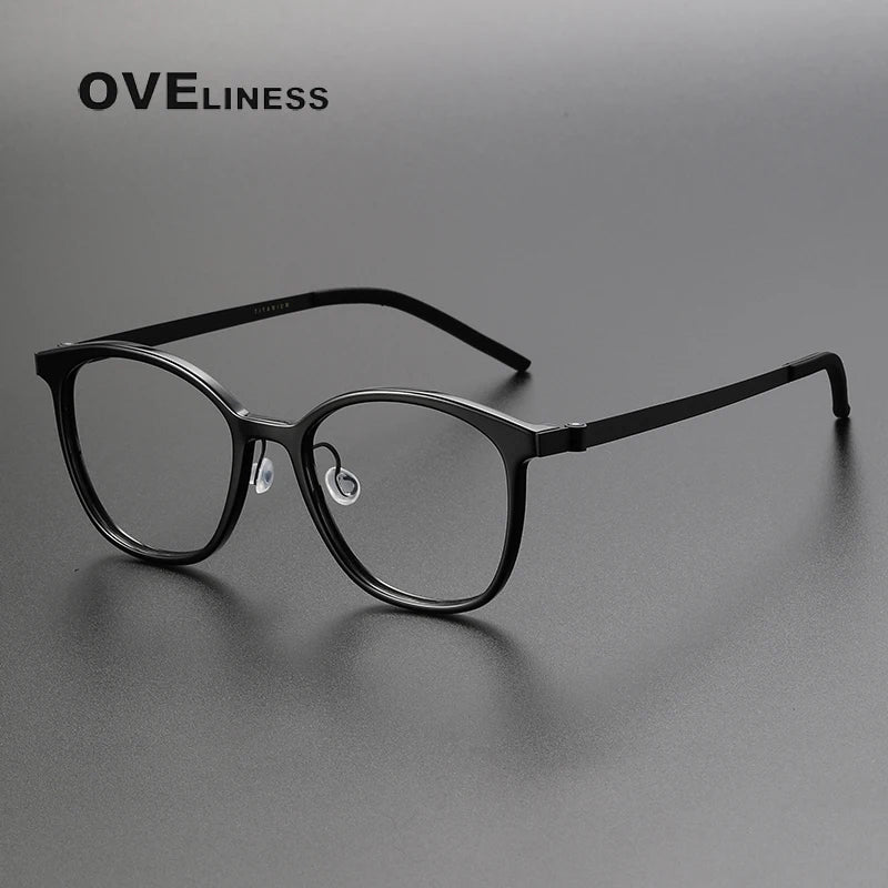 Oveliness Unisex Full Rim Square Acetate Titanium Eyeglasses 1851 Full Rim Oveliness black  