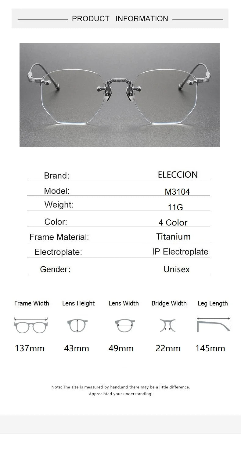 Eleccion Women's Rimless Polygon Oval Titanium Eyeglasses 93104 Rimless Eleccion