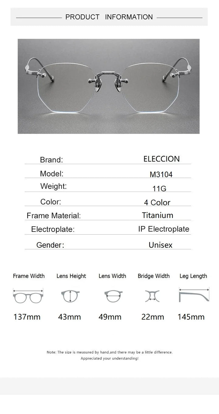 Eleccion Women's Rimless Polygon Oval Titanium Eyeglasses 93104 Rimless Eleccion