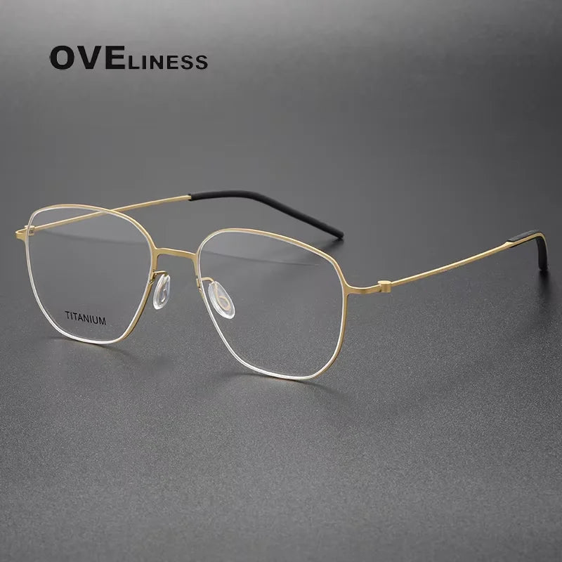 Oveliness Women's Full Rim Polygon Square Titanium Eyeglasses 45505 Full Rim Oveliness gold