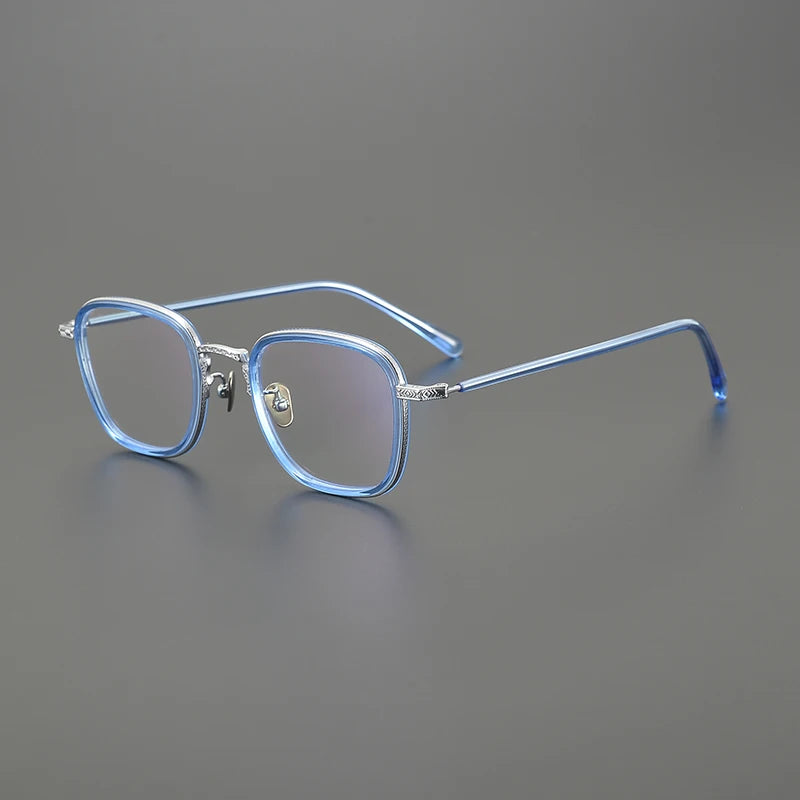 Black Mask Unisex Full Rim Square Acetate Titanium Eyeglasses  N043 Full Rim Black Mask Blue-Silver  