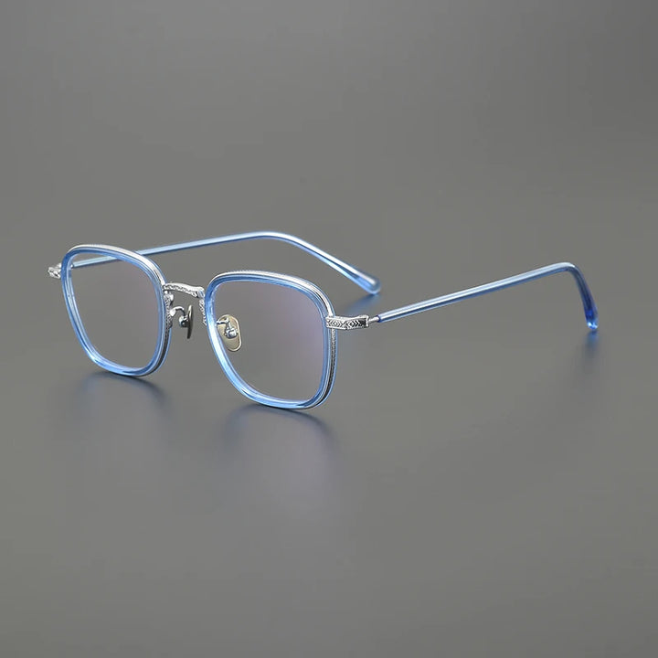 Black Mask Unisex Full Rim Square Acetate Titanium Eyeglasses  N043 Full Rim Black Mask Blue-Silver  