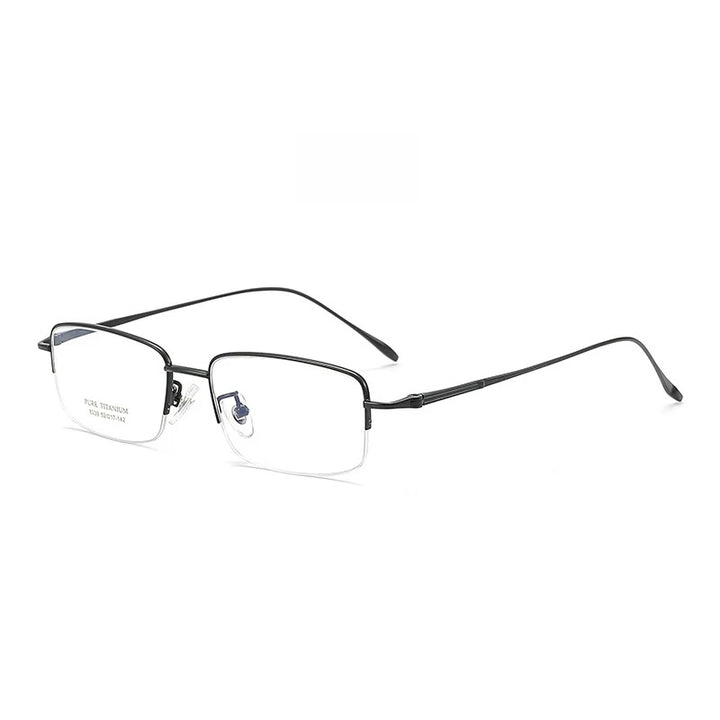 Yimaruili Men's Semi Rim Square Titanium  Eyeglasses Y8039 Full Rim Yimaruili Eyeglasses Black  