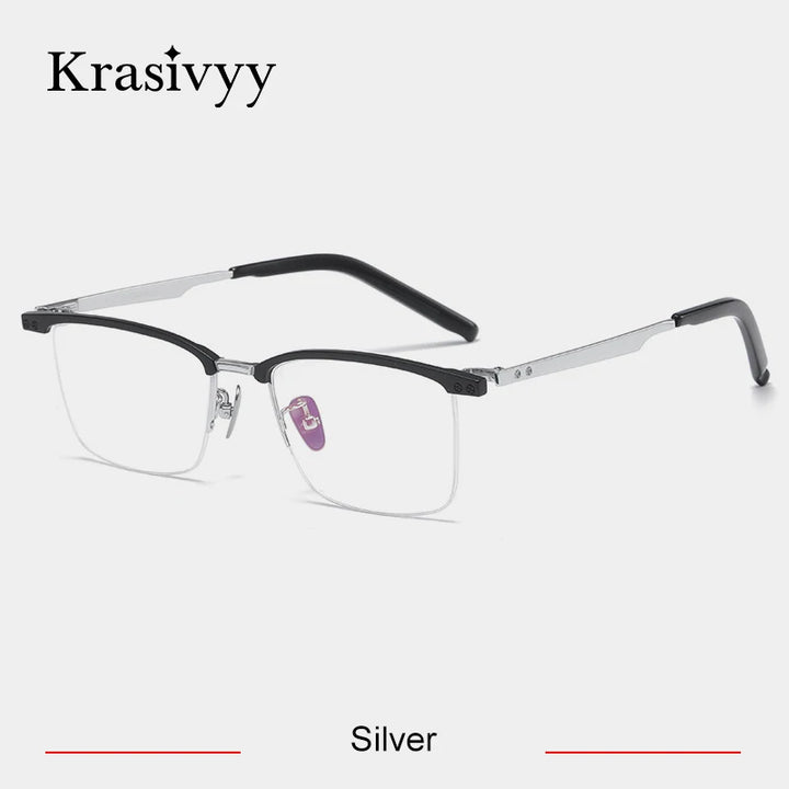 Krasivyy Men's Semi Rim Square Brow Line Titanium Eyeglasses 48751