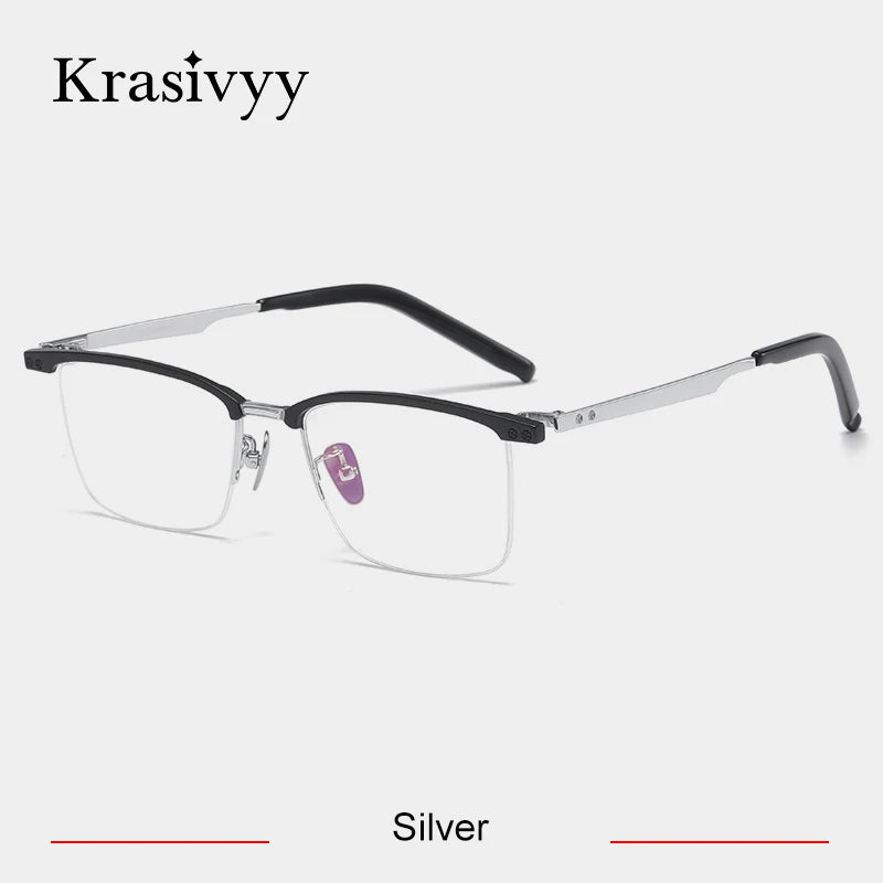 Krasivyy Unisex Semi Rim Square Brow Line Titanium Eyeglasses 318750