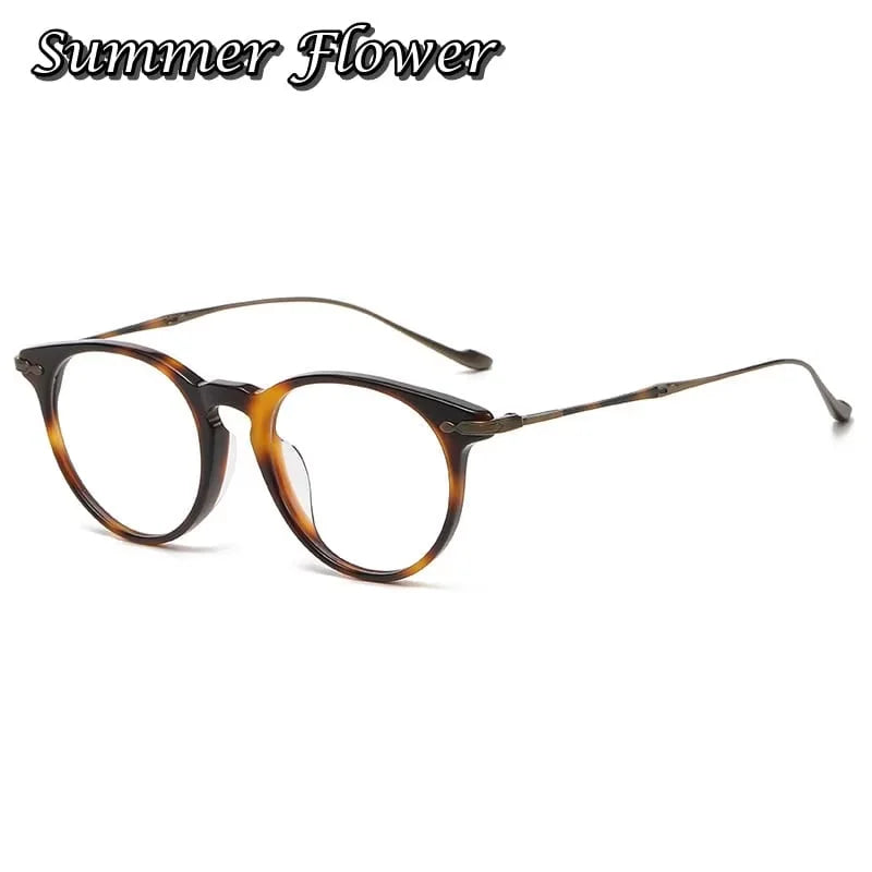 Summer Flower Unisex Full Rim Round Acetate Titanium Eyeglasses 615589