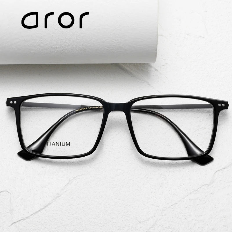 Aror Unisex Full Rim Square Acetate Titanium Eyeglasses 842194 Full Rim Aror