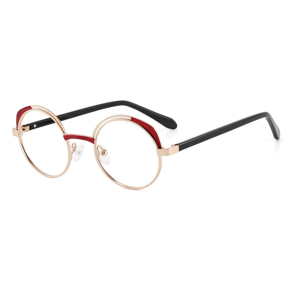 Laoyehui Women's Full Rim Round Alloy Reading Glasses G8950 Reading Glasses Laoyehui Red 0(NO BLUE LIGHT) 