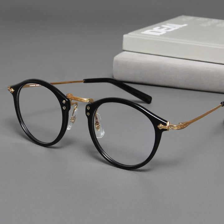 Black Mask Unisex Full Rim Round Titanium Eyeglasses BM-B805