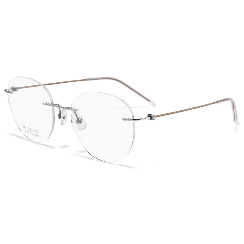 KatKani Unisex Rimless Round Titanium Eyeglasses S132 Rimless KatKani Eyeglasses   