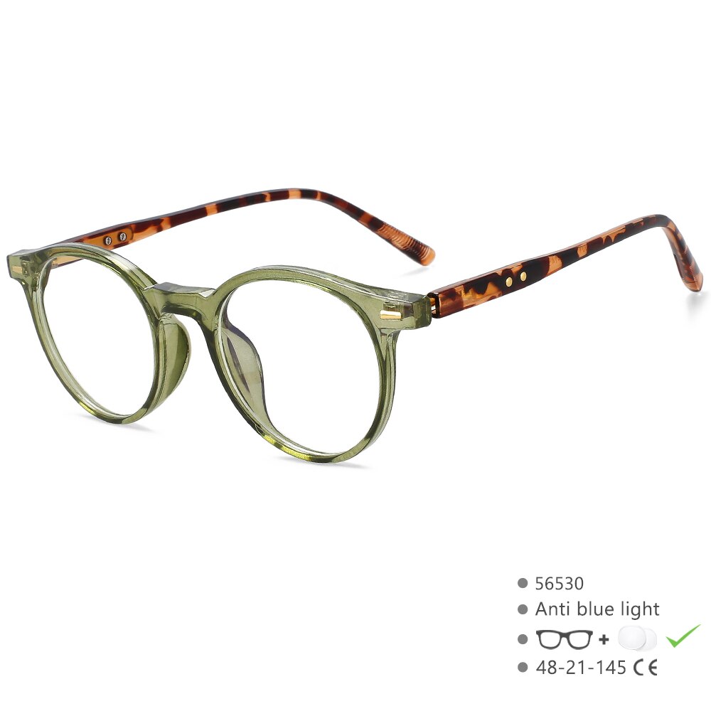 CCspace Unisex Full Rim Round Acetate Eyeglasses 56530 Full Rim CCspace C3GreenLeopoard  