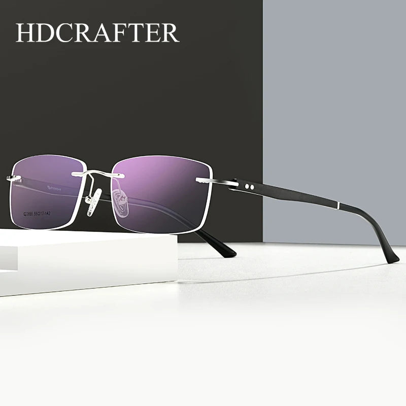 Hdcrafter Unisex Rimless Square Titanium Eyeglasses 82666 Rimless Hdcrafter Eyeglasses