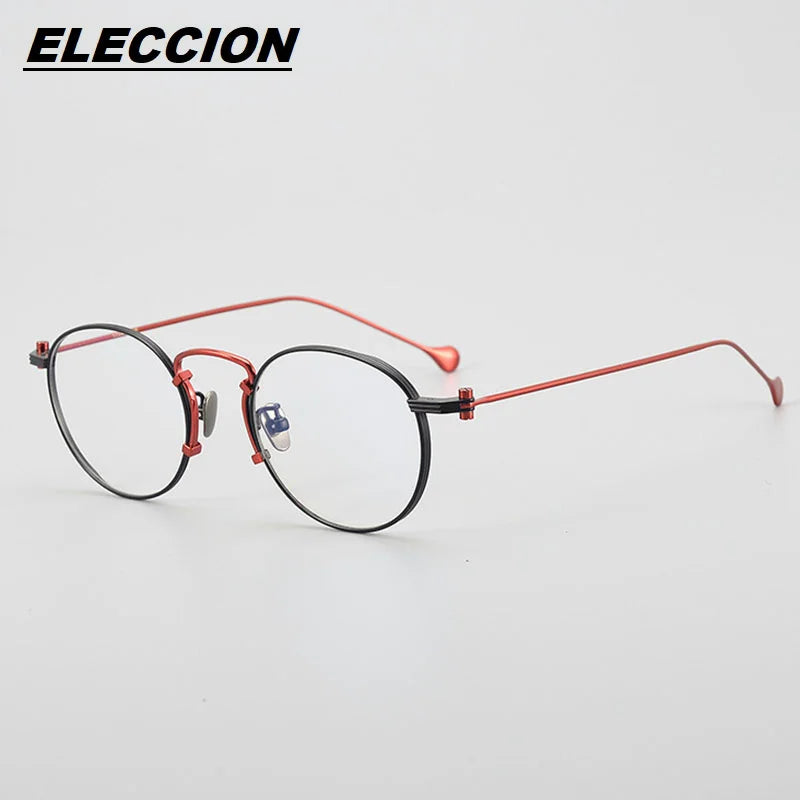 Eleccion Unisex Full Rim Oval Round Titanium Eyeglasses 190068 Full Rim Eleccion Black - Red CHINA