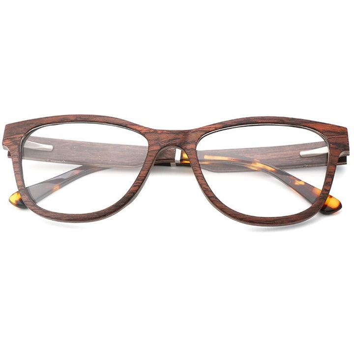 Hdcrafter Unisex Full Rim Square Cat Eye Wood Eyeglasses 56306 Full Rim Hdcrafter Eyeglasses Ebony Wood  