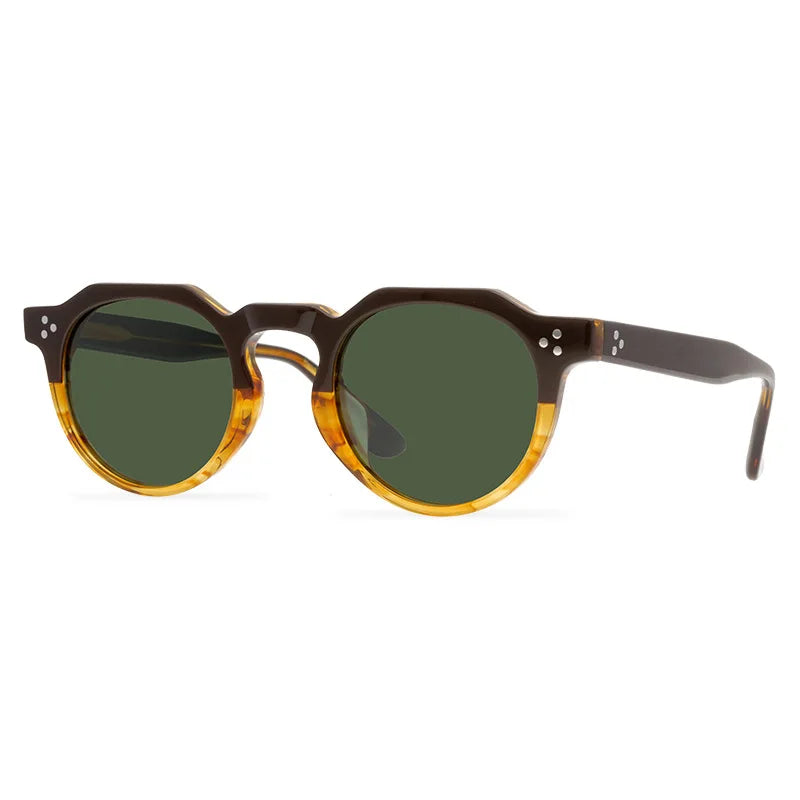 Black Mask Unisex Full Rim Flat Top Round Acetate Polarized Sunglasses 9532s Sunglasses Black Mask Brown Stripes As Shown 