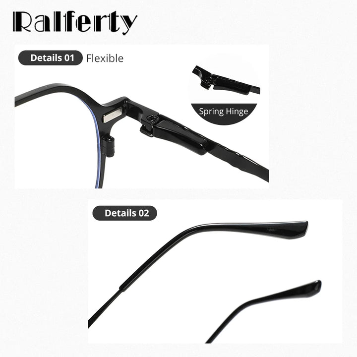 Ralferty Unisex Full Rim Round Alloy Eyeglasses Clip On Polarized Sunglasses R8010 With Clip Ons Ralferty   