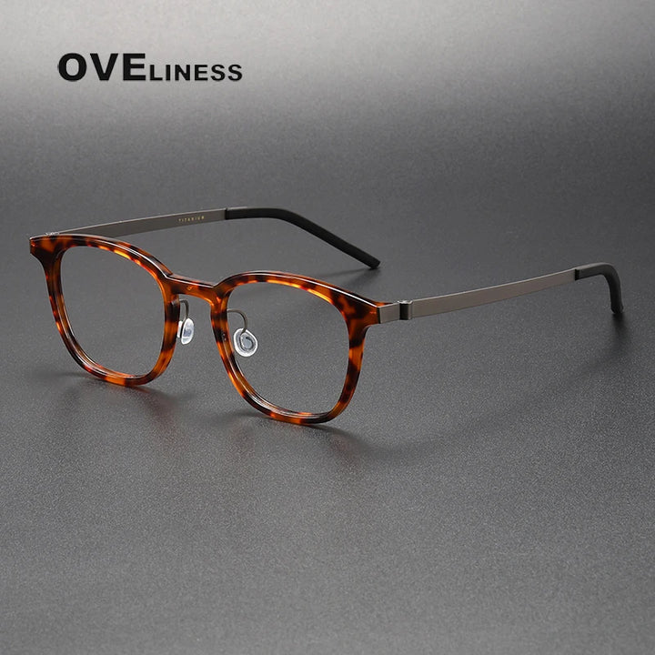 Oveliness Unisex Full Rim Square Titanium Screwless Eyeglasses 1051 Full Rim Oveliness tortoise  