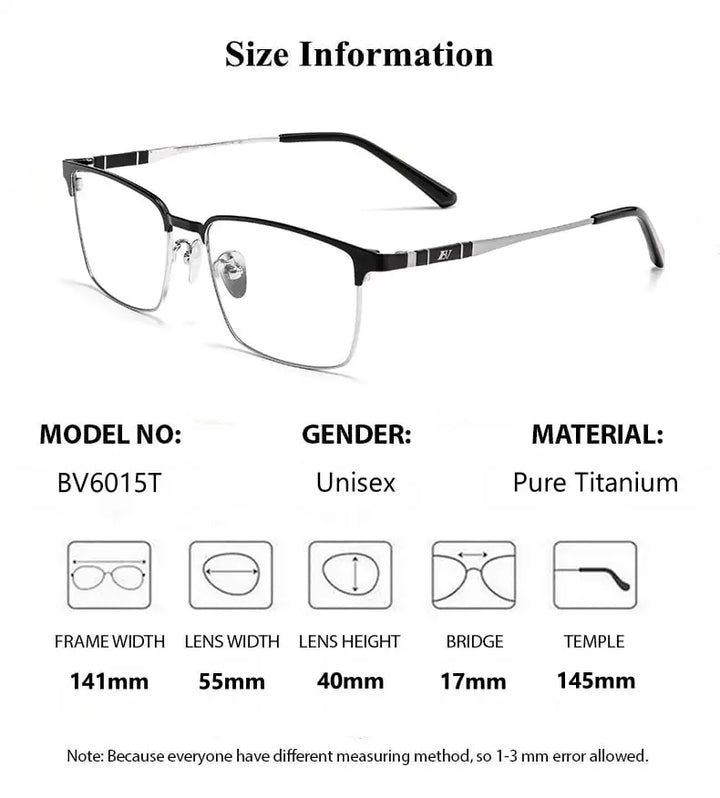Summer Flower Men's Semi Rim Square Titanium Eyeglasses Clip On Sunglasses 6015/16