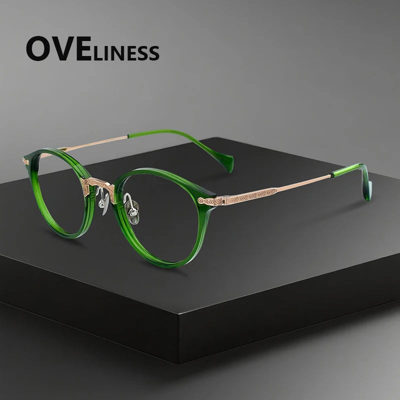 Oveliness Women's Full Rim Round Titanium Acetate Eyeglasses 926008