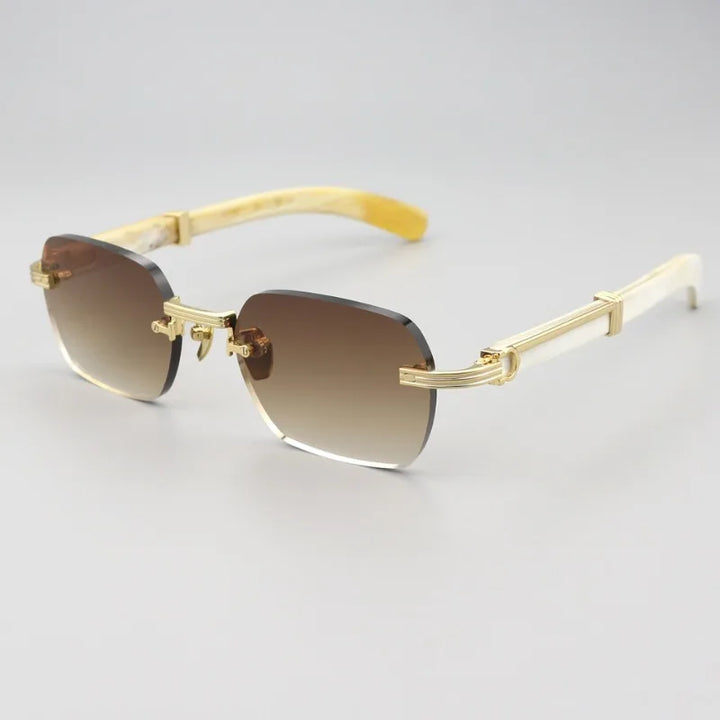 Hewei Unisex Rimless Oval Titanium Horn Temple Sunglasses 15440