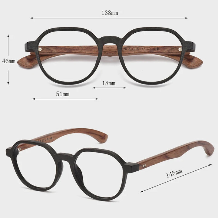 Hdcrafter Unisex Full Rim Flat Top Square Wood Acetate Eyeglasses 7592 Full Rim Hdcrafter Eyeglasses