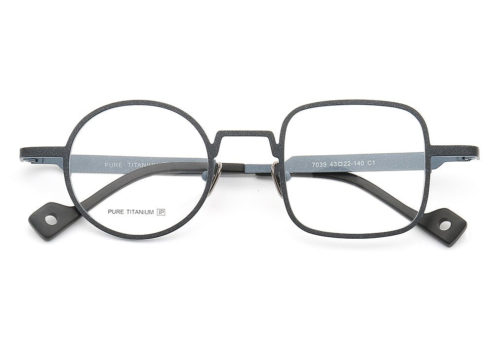 Muzz Unisex Asymetrical Square Round Titanium Eyeglasses T7039n Full Rim Muzz C1  