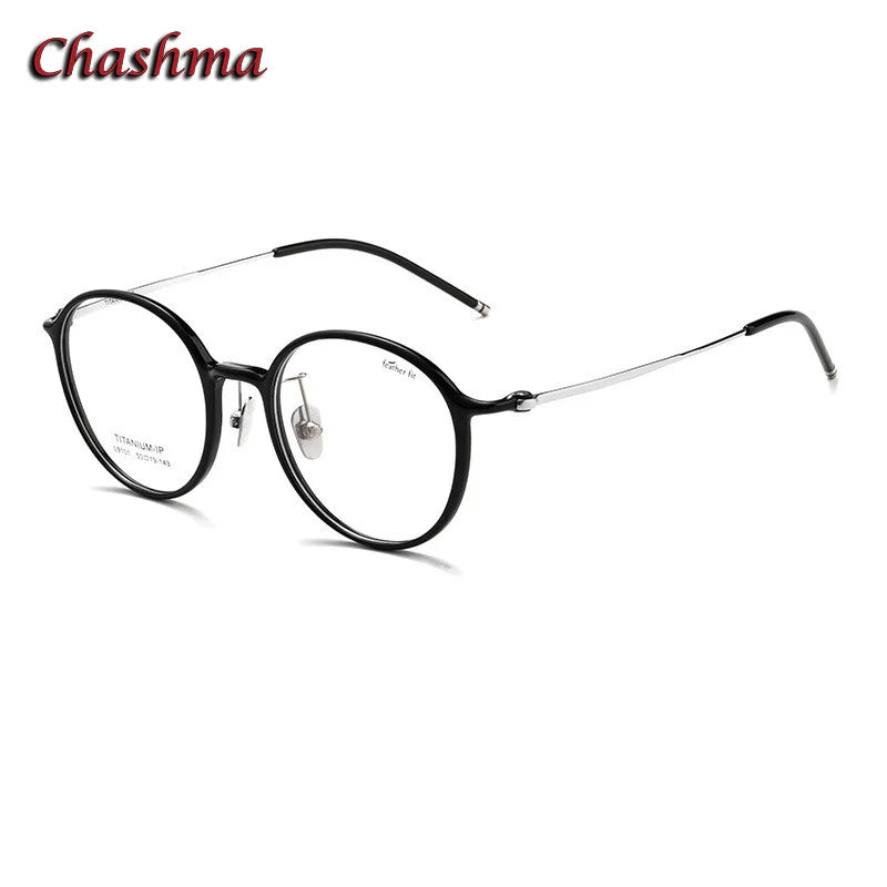 Chashma Ochki Women's Small Full Rim Round Tr 90 Eyeglasses L9101 Full Rim Chashma Ochki Black Silver  