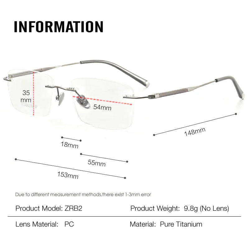 Muzz ZRB2 men's rimless pure titanium prescription eyeglasses — view 2