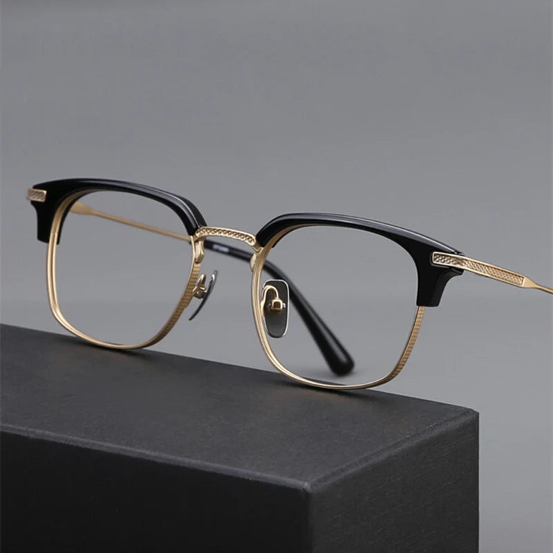 Black Mask Unisex Full Rim Square Titanium Acetate Eyeglasses D2080 Full Rim Black Mask   