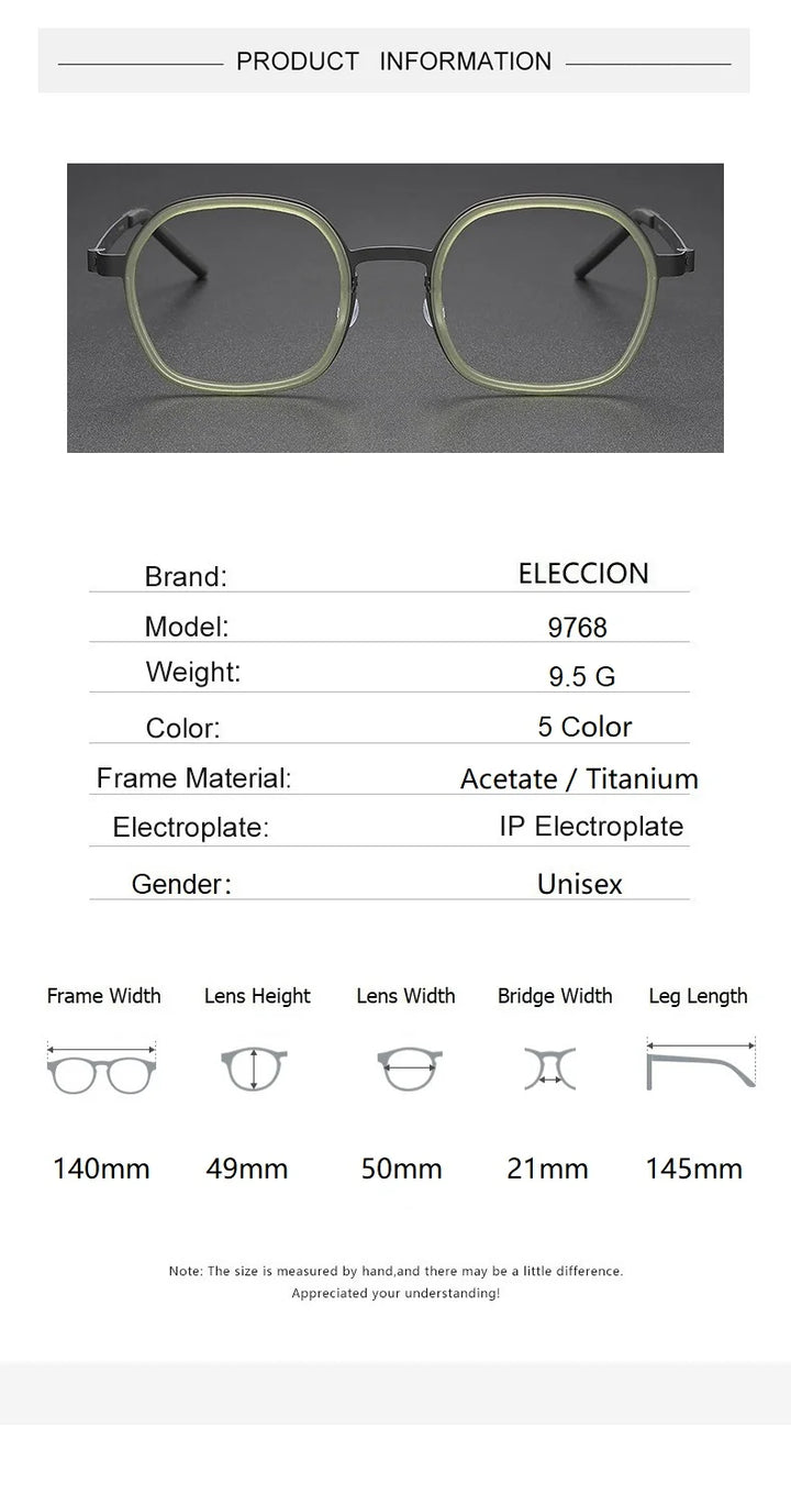 Eleccion Unisex Full Rim Polygon Oval Titanium Acetate Eyeglasses 9768