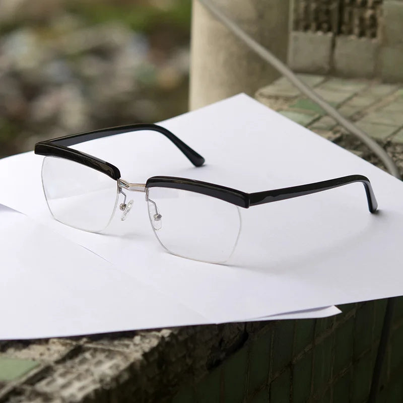 Black Mask Men's Semi Rim Square Acetate Titanium Eyeglasses 699001