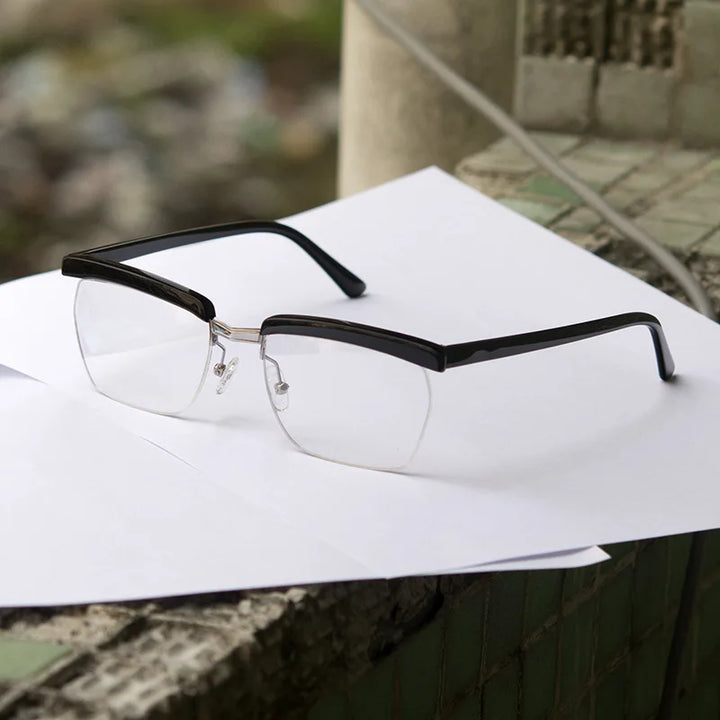Black Mask Men's Semi Rim Square Acetate Titanium Eyeglasses 699001