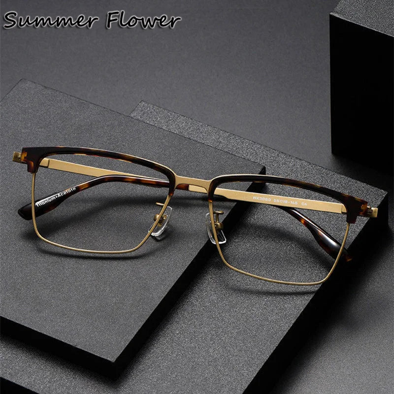 Summer Flower Unisex Full Rim Square Acetate Titanium Eyeglasses 63060