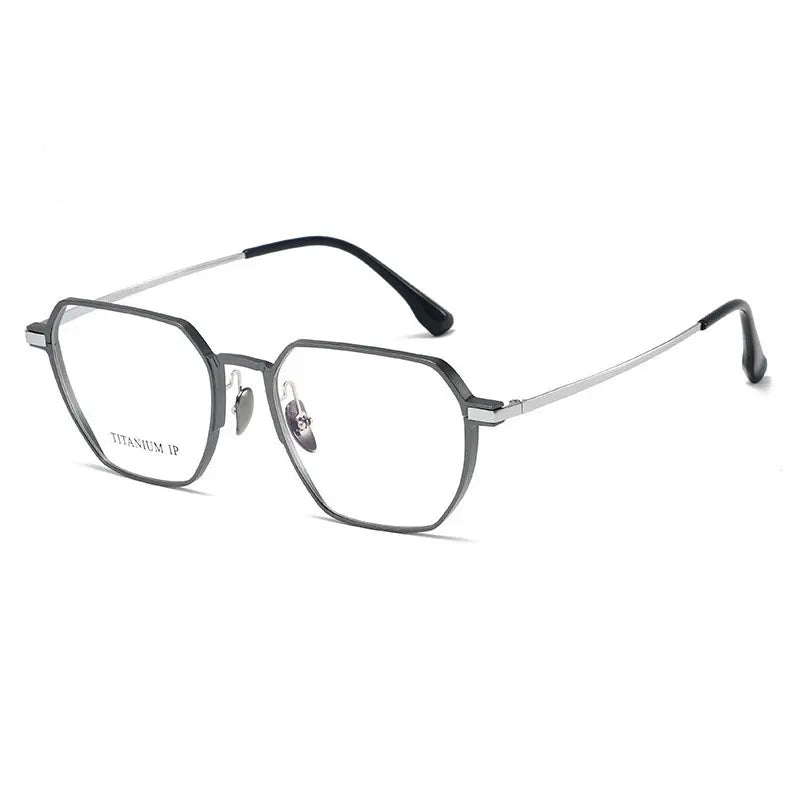 Zirosat Unisex Full Rim Flat Top Polygon Titanium Eyeglasses 20226