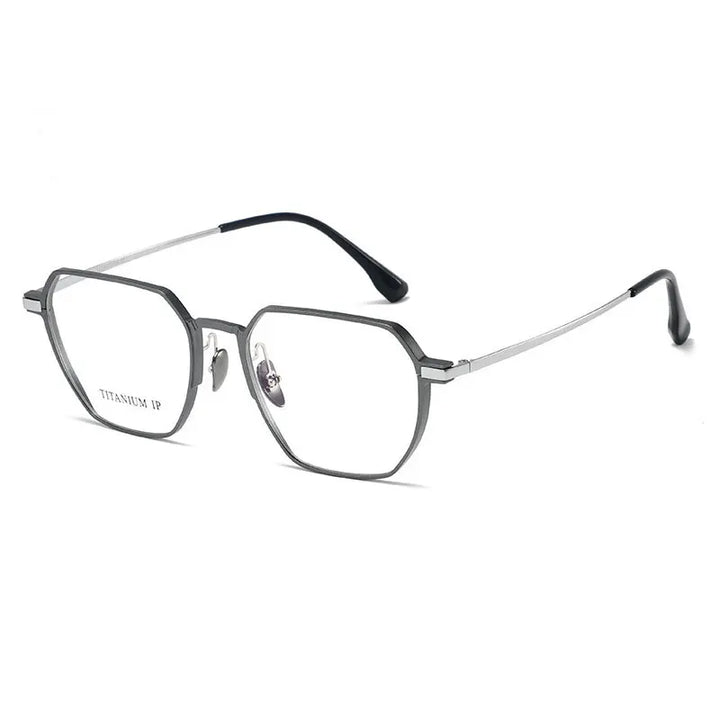 Zirosat Unisex Full Rim Flat Top Polygon Titanium Eyeglasses 20226