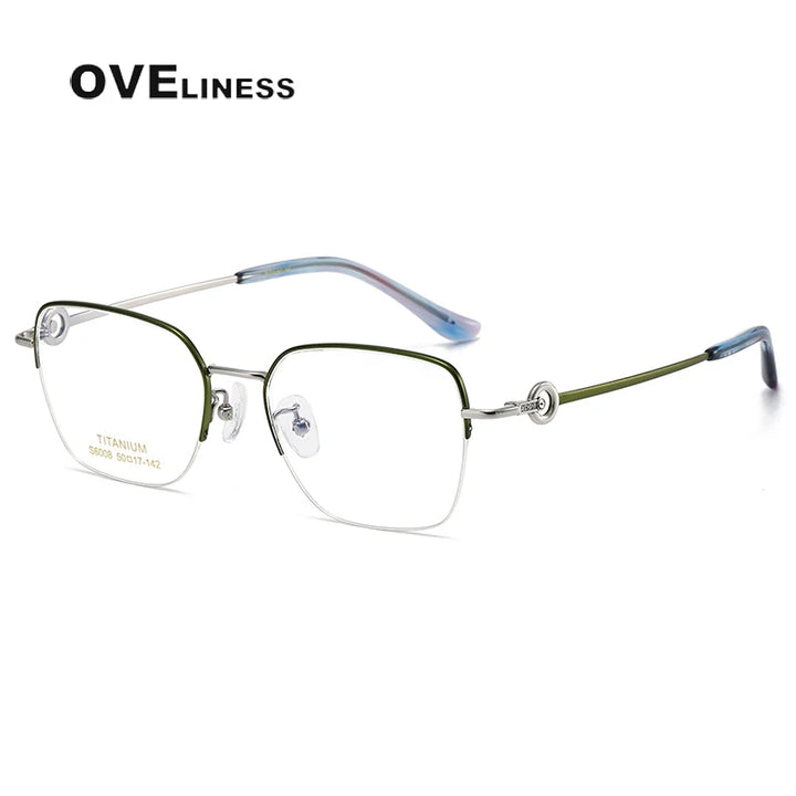 Oveliness Women's Semi Rim Square Polygon Titanium Eyeglasses 196008 Semi Rim Oveliness green silver  