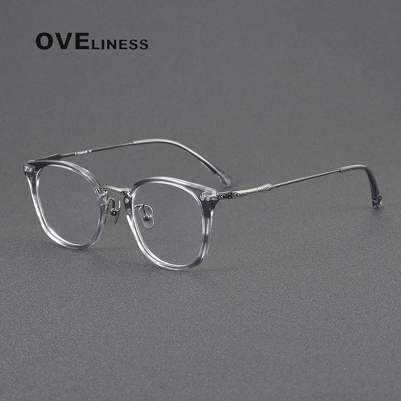 Oveliness Women's Full Rim Square Acetate Titanium Eyeglasses 3052 Full Rim Oveliness grey gun  