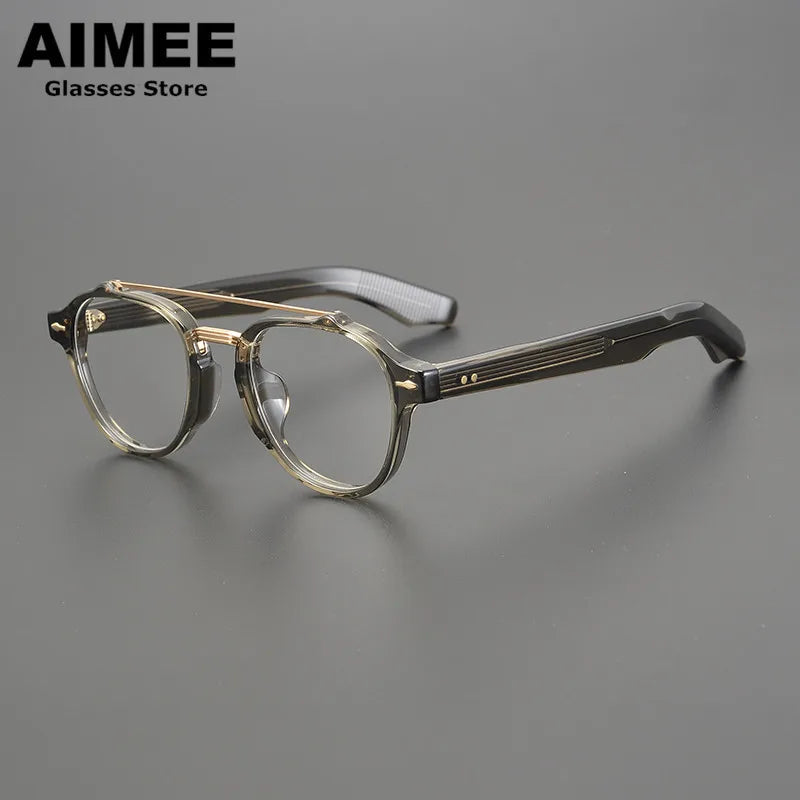 Aimee Unisex Full Rim Round Double Bridge Acetate Titanium Eyeglasses 6818 Full Rim Aimee Green  