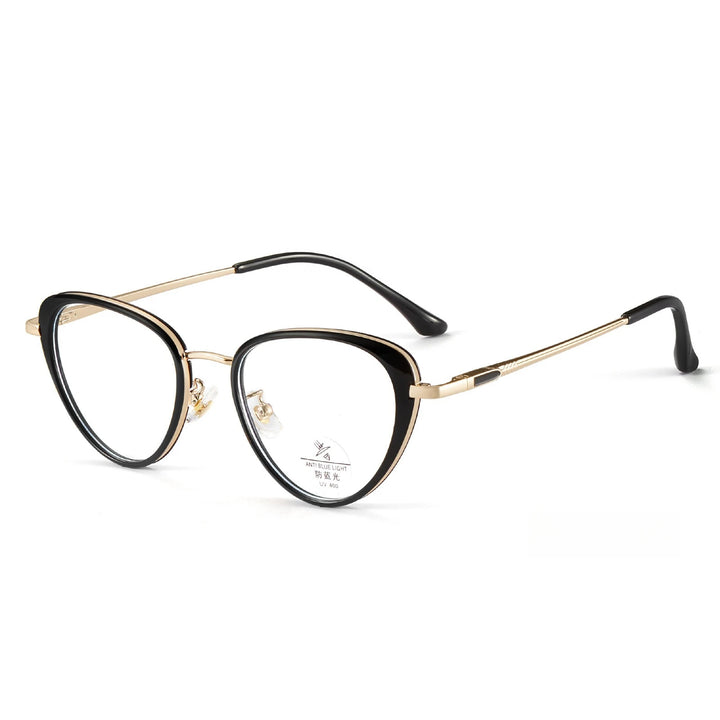 Yimaruili Women's Full Rim Cat Eye Tr 90 Alloy Eyeglasses Y11931 Full Rim Yimaruili Eyeglasses Black Gold  