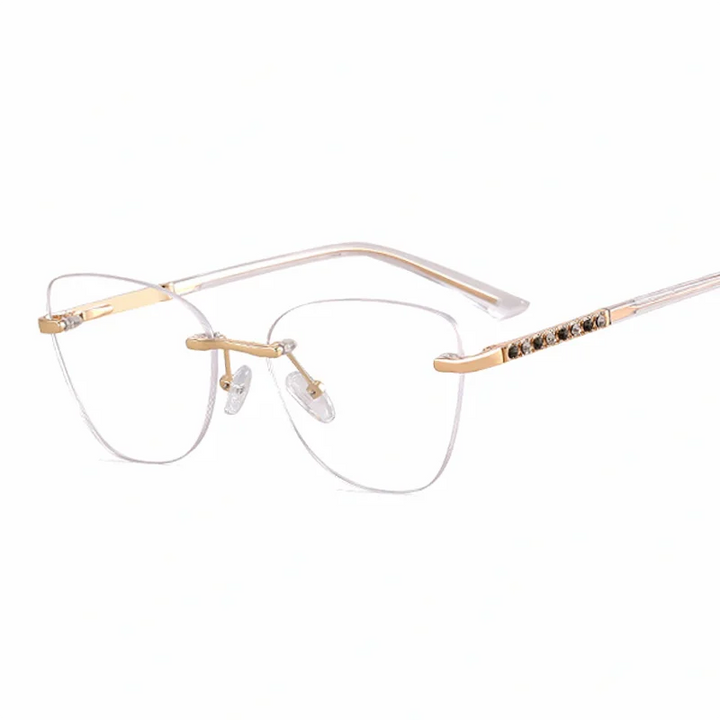 Ralferty Women's Rimless Square Cat Eye Alloy Eyeglasses 82193 Rimless Ralferty C3 Gold CHINA 